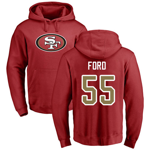 Men San Francisco 49ers Red Dee Ford Name and Number Logo 55 Pullover NFL Hoodie Sweatshirts